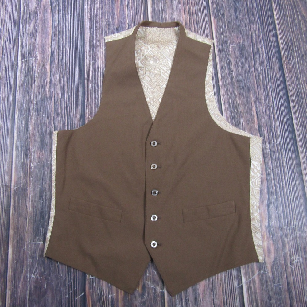 Suit Vest Mens 40 Brown Geometric Polyester 3 Piece Formal Waistcoat Wedding‎